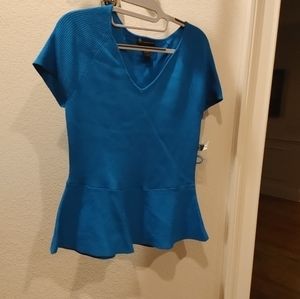INC International Concepts MOODY BLUE Knit Sweater PEPLUM Short Sleeves SZ L NWT